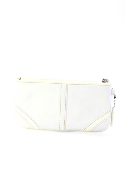 Coach Womens Leather Graphic Embossed Zipped Chained Wristlet Handbag White