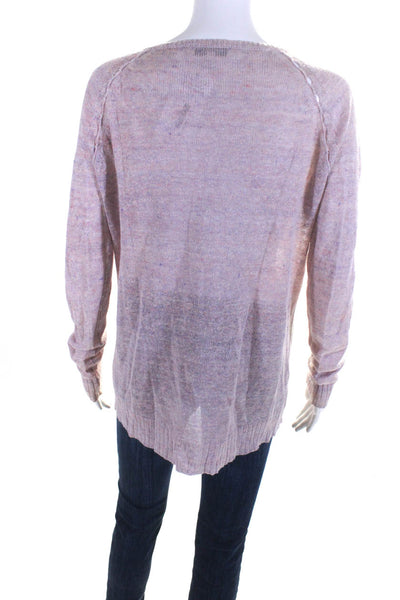 White + Warren Womens Long Sleeve V Neck Knit Sweatshirt Pink Linen Size Medium