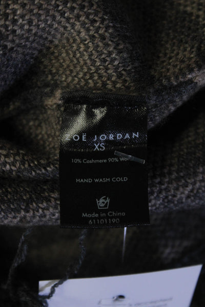 Zoe Jordan Womens Scoop Neck Fringe Cut Out Zebra Print Sweater Brown Gray XS