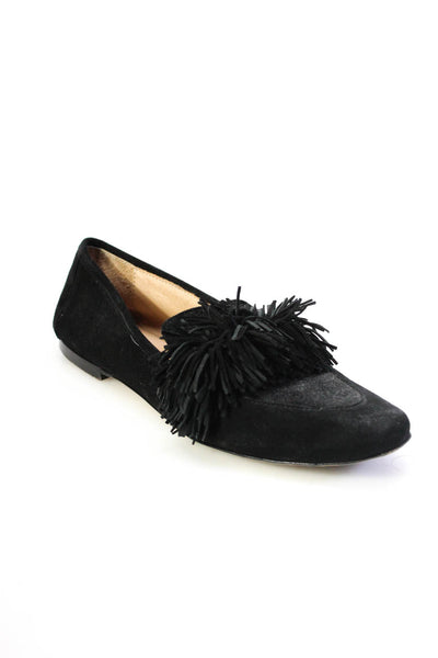 275 Central Womens Slip On Round Toe Fringe Loafers Black Suede Size 8.5