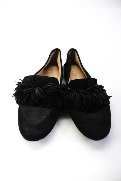 275 Central Womens Slip On Round Toe Fringe Loafers Black Suede Size 8.5