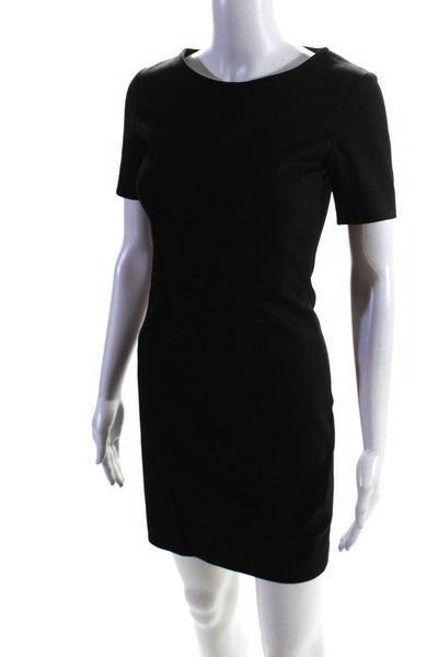 Theory Womens Back Zip Short Sleeve Scoop Neck Sheath Dress Black Wool Size 0
