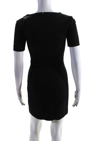 Theory Womens Back Zip Short Sleeve Scoop Neck Sheath Dress Black Wool Size 0