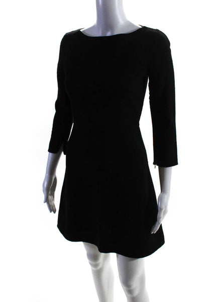 Theory Womens Back Zip 3/4 Sleeve Boat Neck Sheath Dress Black Wool Size 0