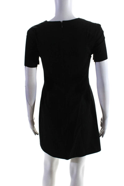 Theory Womens Back Zip Short Sleeve Crew Neck Shift Dress Black Wool Size 0