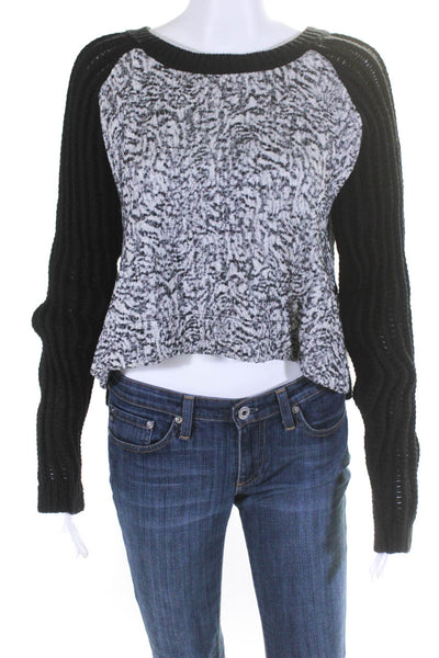Elizabeth and James Womens Scoop Neck Oversized Sweater Black Gray Size Medium