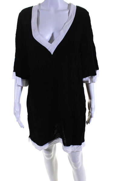 Lauren Ralph Lauren Womens Colorblock V Neck 3/4 SleevedDress Black White Size M