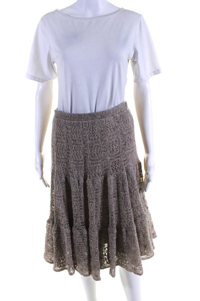 Lauren Ralph Lauren Womens Open Stretch Knit Knee Length Skirt Beige Size M