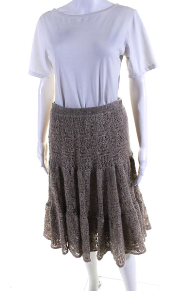 Lauren Ralph Lauren Womens Open Stretch Knit Knee Length Skirt Beige Size M