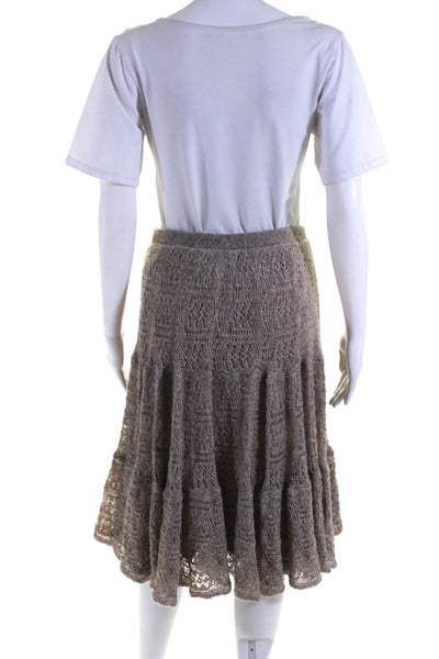 Lauren Ralph Lauren Womens Open Stretch Knit Knee Length Skirt Beige Size M