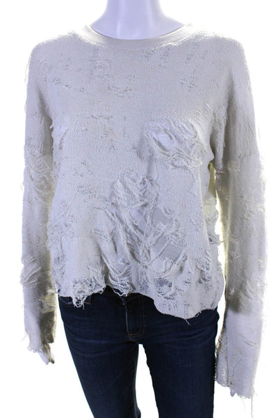 IRO Jeans Womens Long Sleeve Scoop Neck Distressed Sweater White Size XS