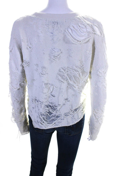 IRO Jeans Womens Long Sleeve Scoop Neck Distressed Sweater White Size XS