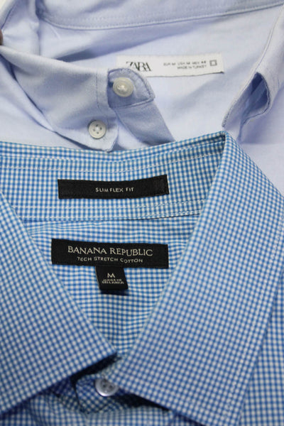 Banana Republic Zara Mens Cotton Long Sleeve Button Up Shirts Blue Size M Lot 2