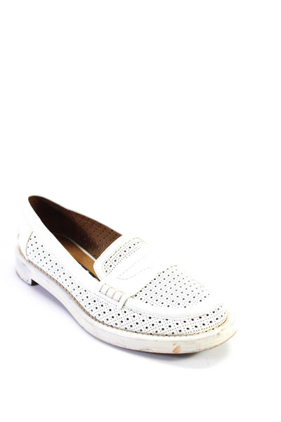 Rochas Womens Leather Cutout Textured Slip-On Flats Loafers White Size 8.5