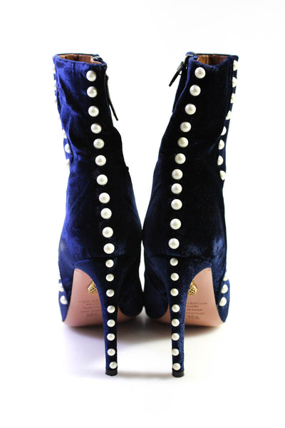 Aquazzura Womens Pearled Zipped Stiletto Heels Ankle Boots Blue Size EUR36.5
