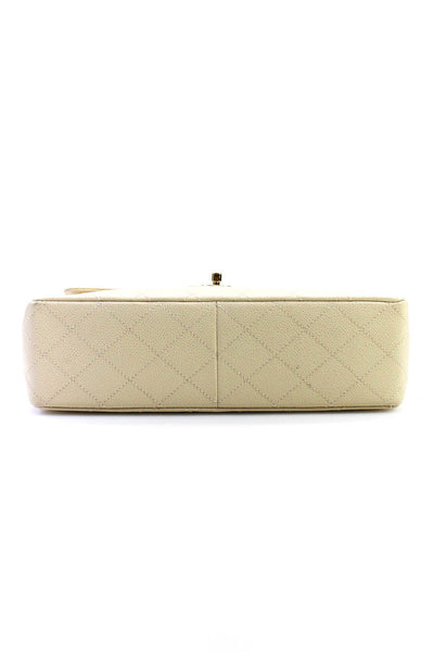 Chanel Womens CC Turnlock Caviar Leather Vintage Single Flap Bag Handbag White