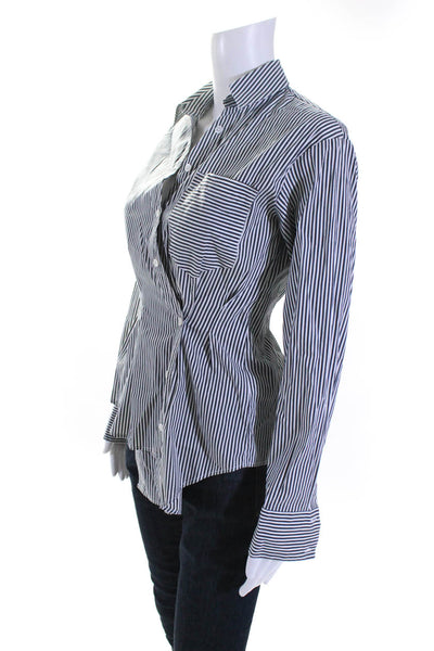 Veronica Beard Women's Striped Button Front Collar Blouse White Gray Size 00
