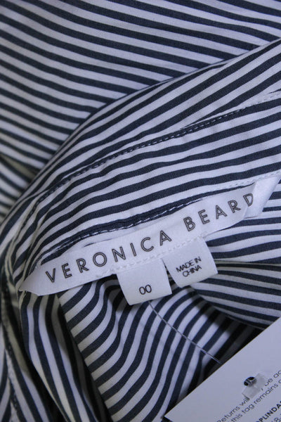 Veronica Beard Women's Striped Button Front Collar Blouse White Gray Size 00