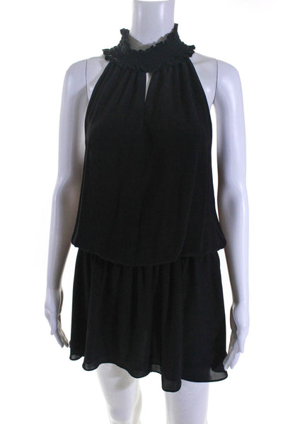 Amanda Uprichard Women's Sleeveless Mock Neck Blouson Mini Dress Black Size M