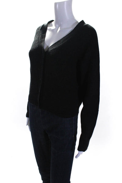 Zara Womens Ribbed V Neck Button Up Cardigan Sweater Dark Gray Size Small