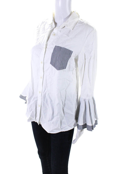 Birds of Paradis Women's Collar Long Sleeves Button Down Shirt White Size M