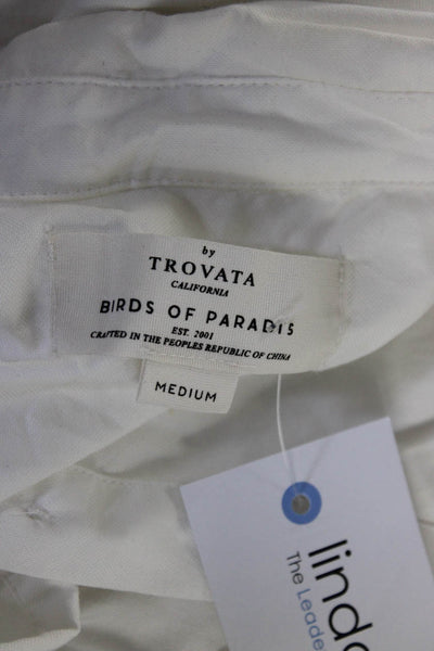 Birds of Paradis Women's Collar Long Sleeves Button Down Shirt White Size M
