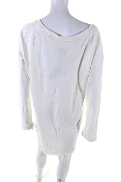 RtA Women's Crewneck Long Sleeves Distress Mini Sweater Dress White Size L