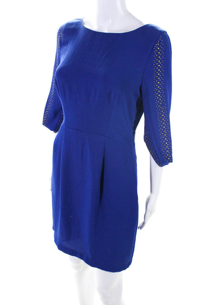 BCBGMAXAZRIA Women's Round Neck Short Sleeves Cutout Mini Dress Blue Size S