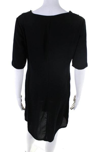 BCBGMAXAZRIA Women's V-Neck Short Sleeves A-Line Mini Dress Black Size XS