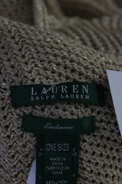 Lauren Ralph Lauren Womens Long Sleeve Open Knit Gold Metallic Cardigan Beige OS