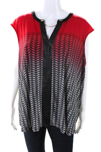 Calvin Klein Womens Sleeveless Geometric Gradient V-Neck Blouse Top Red Size 2X