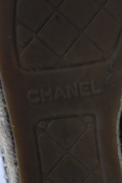 Chanel Womens Leather Logo Slide On Espadrille Flats Black Size 36 6