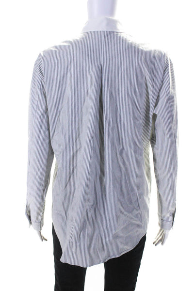 Lafayette 148 New York Womens Striped Collared Long Sleeve Top Gray White Size S