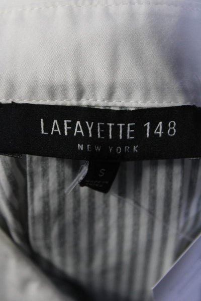 Lafayette 148 New York Womens Striped Collared Long Sleeve Top Gray White Size S