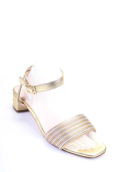 Kate Spade New York Womens Leather Striped Ankle Strap Heels Gold Tone Size 8.5