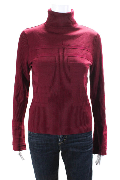 Cabo Womens Ribbed Knit Long Sleeve Turtleneck Shirt Top Wine Red Size L