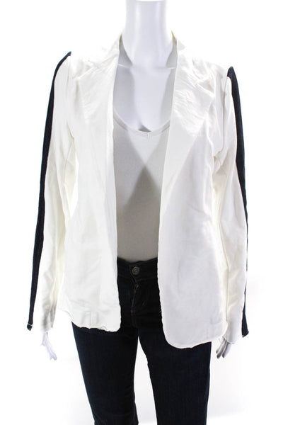 Sundays Womens Striped Sleeves Open Front Blazer Jacket White Black Size 1