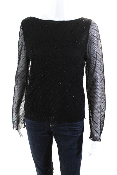 Anne Klein Womens Long Sleeves Pullover Beaded Blouse Black Size Medium