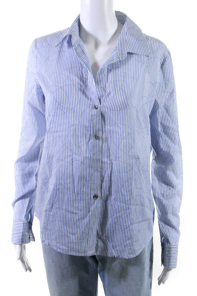 Theory Womens Cotton Geometric Striped Print Buttoned-Up Top Blue Size M