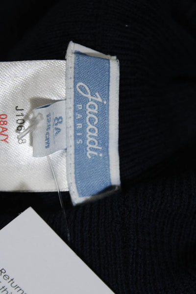 Jacadi Girls Cotton Knit Long Sleeve Ruffled Turtleneck Sweater Top Navy Size 8