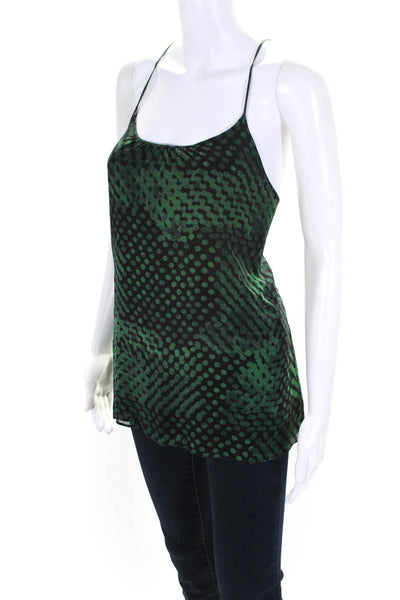 Theory Womens Silk Spotted Print Spaghetti Strap High Low Tank Top Green Size L