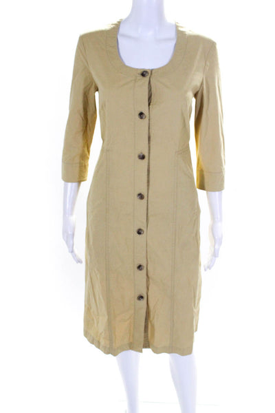 COS Womens Cotton Darted Button Round Neck Long Sleeve Maxi Dress Yellow Size 4
