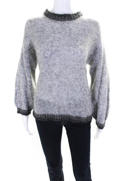 Misa Womens Merino Wool Metallic Knit Crew Neck Long Sleeve Sweater Gray Size S