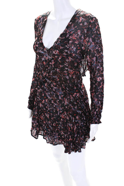 IRO Womens Crepe Abstract Printed Long Sleeve Zip Up A-Line Dress Black Size 36