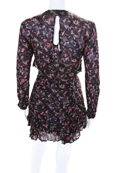 IRO Womens Crepe Abstract Printed Long Sleeve Zip Up A-Line Dress Black Size 36