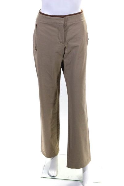 Boss Hugo Boss Women's Mid Rise Faux Leather Trim Trousers Beige Size 6