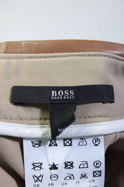 Boss Hugo Boss Women's Mid Rise Faux Leather Trim Trousers Beige Size 6