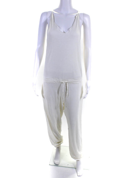 LNA Women's Spaghetti Straps Drawstring Waist Jumpsuit White Size S