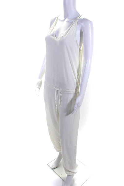 LNA Women's Spaghetti Straps Drawstring Waist Jumpsuit White Size S