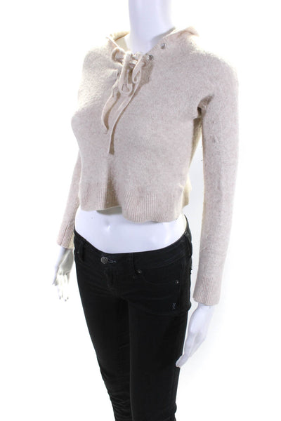 Intermix Women's Hood Long Sleeves Cropped Sweater Beige Size S